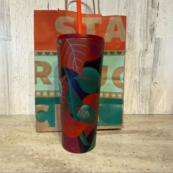 Starbucks Holiday 2020 Poinsettia S/Steel Tumbler Cold Cup 16 Fl oz - Picture 3 of 4